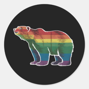 Retro Polar Bear Rainbow Lesbian LGBT Gay Pride Classic Round Sticker