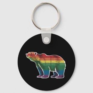 Retro Polar Bear Rainbow Lesbian LGBT Gay Pride Keychain