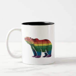Retro Polar Bear Rainbow Lesbian LGBT Gay Pride Two-Tone Coffee Mug
