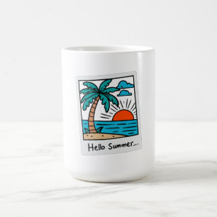 Retro Polaroid Hello Summer Tropical Beach Sunset Coffee Mug