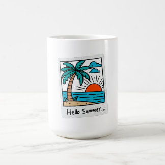 Retro Polaroid Hello Summer Tropical Beach Sunset Coffee Mug