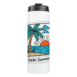Retro Polaroid Hello Summer Tropical Beach Sunset Thermal Tumbler