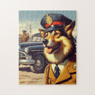 Retro Police Dog Painting Jigsaw Puzzle