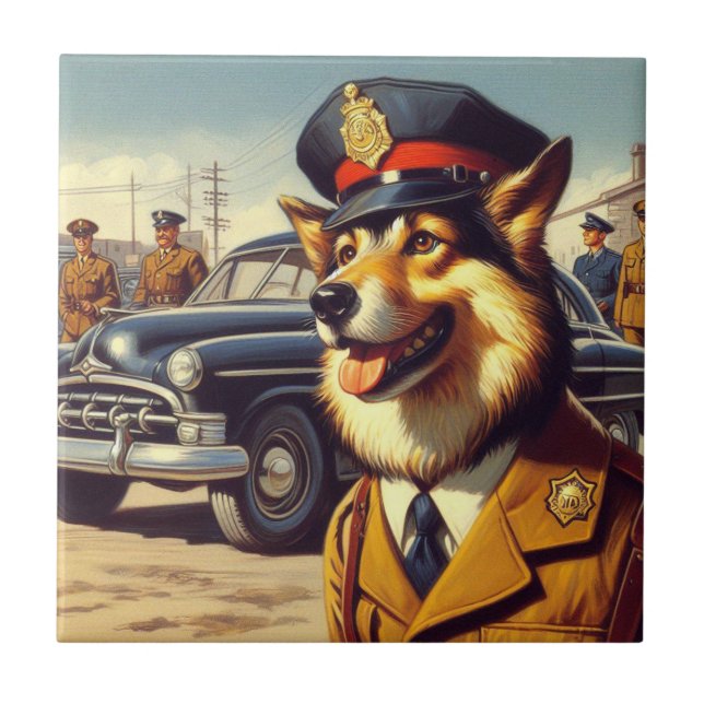 Retro Police Dog Painting Tile (Front)