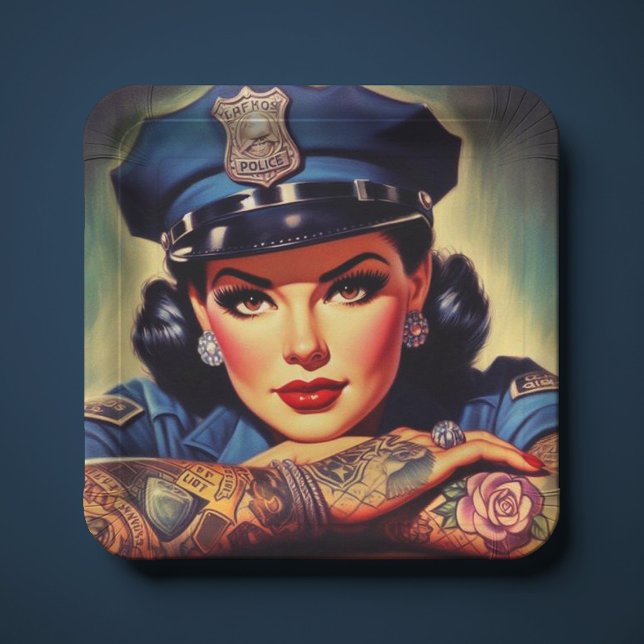 Retro Policewoman Paper Plate (Creator Uploaded)