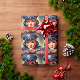 Retro Policewoman Wrapping Paper