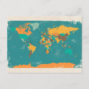 Retro Political Map of the World Postcard