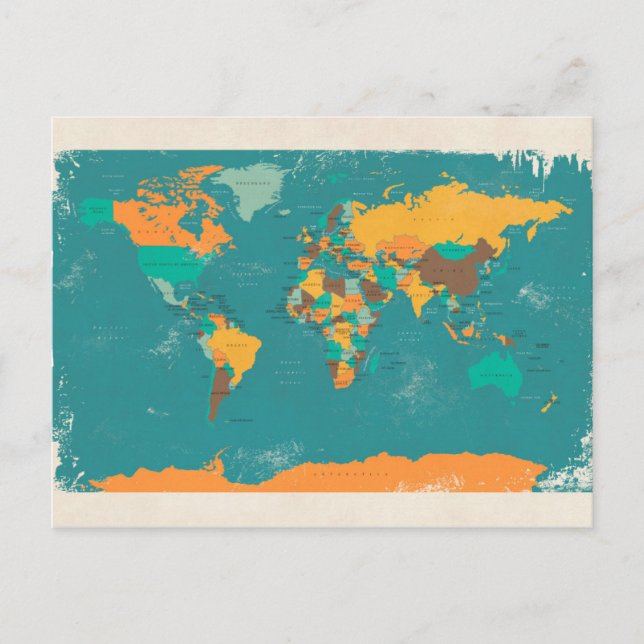 Retro Political Map of the World Postcard (Front)