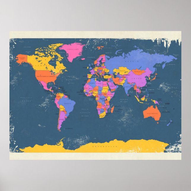 Retro Political Map of the World Poster (Front)
