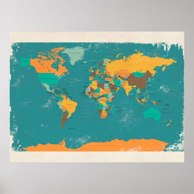 Retro Political Map of the World Poster (Front)