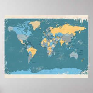 Retro Political Map of the World Poster