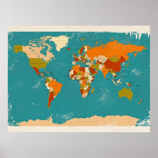 Retro Political Map of the World Poster (Front)