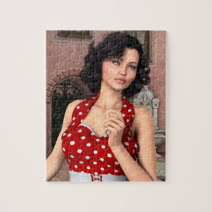 Retro Polka Dot Beauty Illustration Jigsaw Puzzle