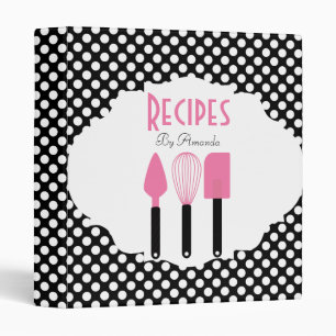 Retro Polka Dot Black & Pink Recipe Binder