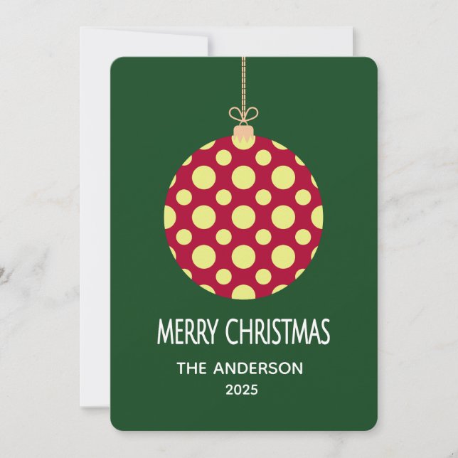 Retro Polka Dot Christmas Ornament Holiday Card (Front)