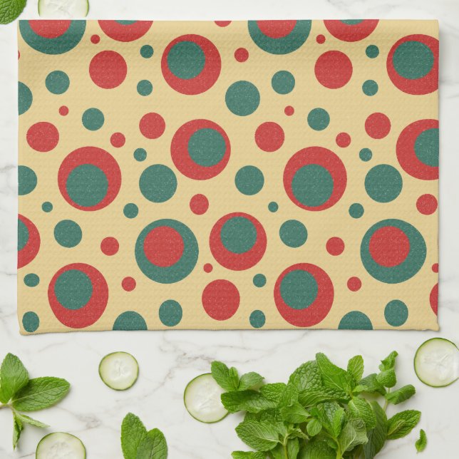 Retro Polka Dot Circles Kitchen Towel (Folded)