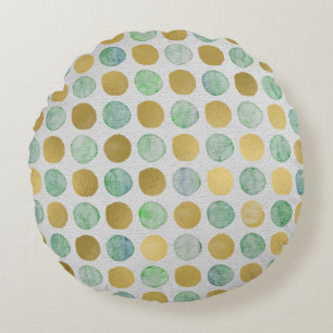 Retro Polka Dot Muted Colours Blue Gold Brown Round Pillow