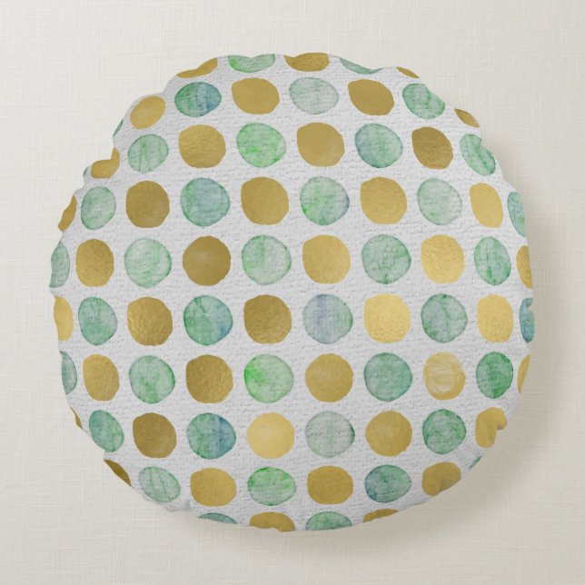 Retro Polka Dot Muted Colours Blue Gold Brown Round Pillow (Front)