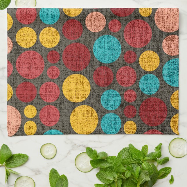 Retro Polka Dot Pattern #7 Kitchen Towel (Folded)