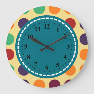 Retro Polka Dot Pattern #8 Large Clock