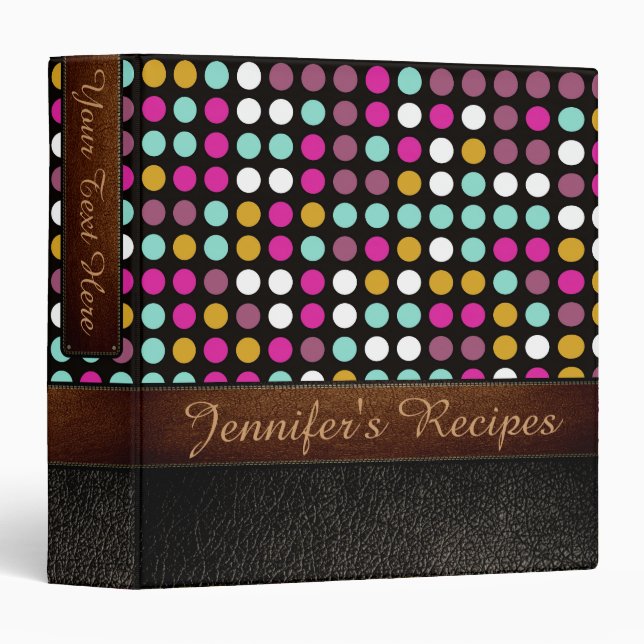 Retro Polka Dot Pattern Leather Look #4 Binder (Front/Spine)