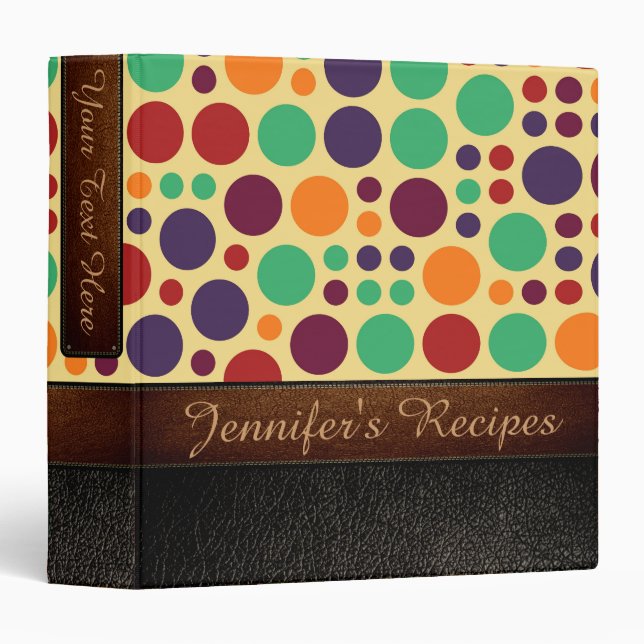 Retro Polka Dot Pattern Leather Look #8 Binder (Front/Spine)