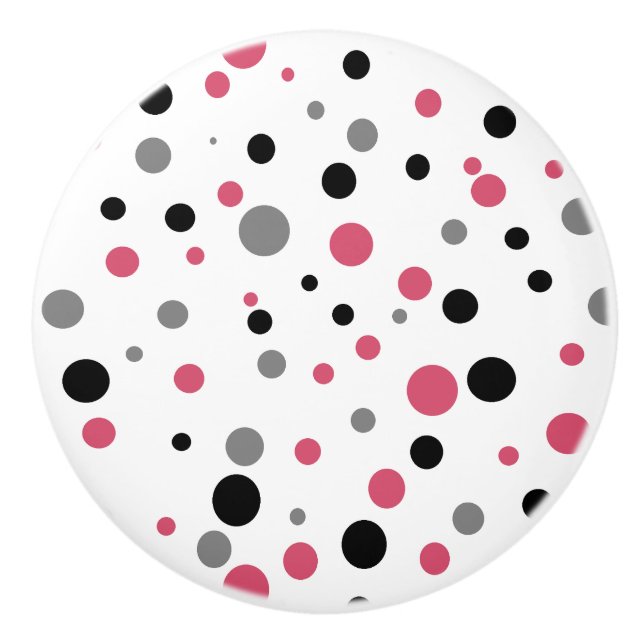 Retro Polka-dot pink black grey ceramic knob (Front)