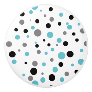 Retro Polka-dot teal black grey ceramic knob