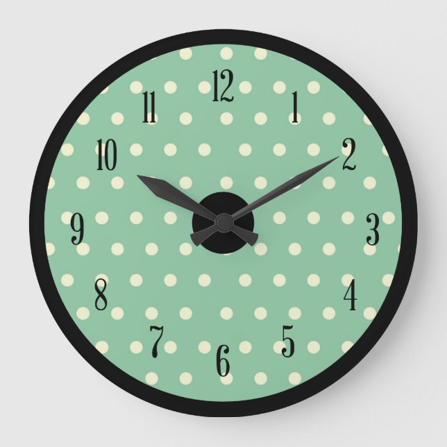 Retro Polka Dot with Black Accents Large Clock (Front)