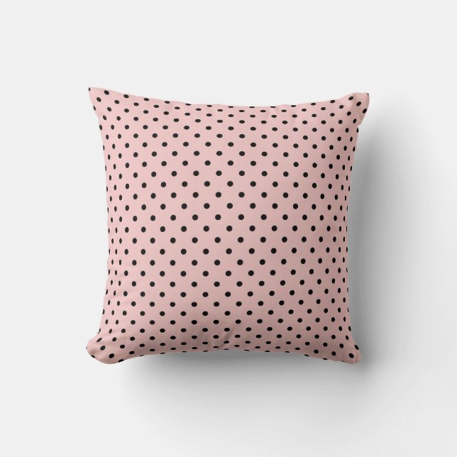 Retro polka dots black circles pink blush backgrou throw pillow (Front)