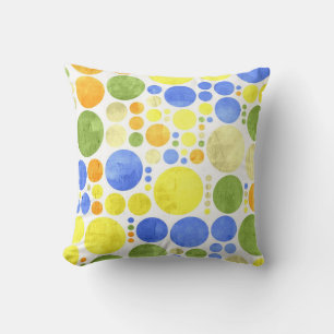 Retro Polka Dots   Green Yellow Blue Vintage Throw Pillow