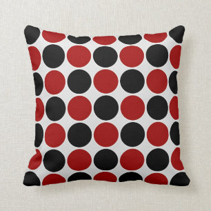 Retro Polka Dots in Red & Black Throw Pillow