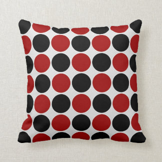 Retro Polka Dots in Red & Black Throw Pillow