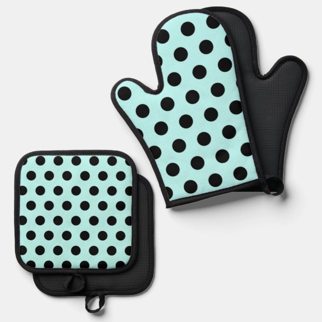 Retro Polkadots Pattern Oven Mitt & Pot Holder Set (Front/Back)
