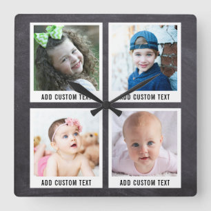 Retro Poloroid Template 4 Photo Collage Chalkboard Square Wall Clock