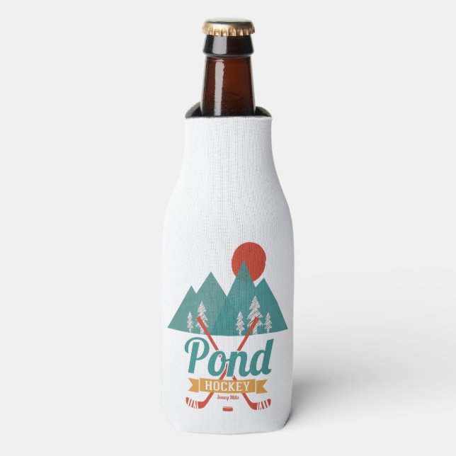 Retro Pond Hockey Bottle Cooler (Bottle Front)