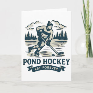 Retro Pond Hockey Player Frozen Lake Winter  Card