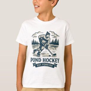Retro Pond Hockey Player Frozen Lake Winter T-Shirt