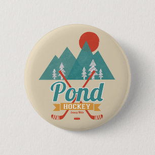Retro Pond Hockey Sticks Pinback flare 2 Inch Round Button