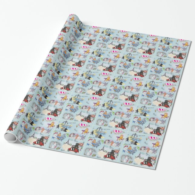 Retro Poodle Collage Wrapping Paper (Unrolled)