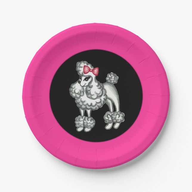 Retro Poodle Party Paper Plates (Front)