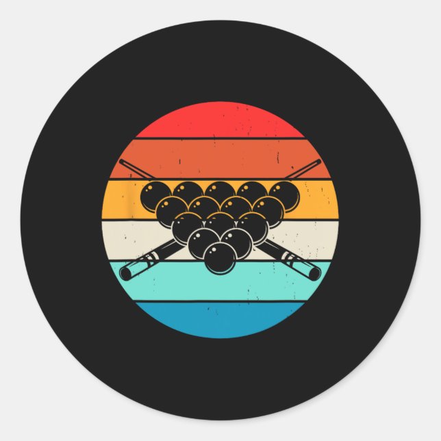 Retro Pool Billiards Design With Cues And  Classic Round Sticker (Front)