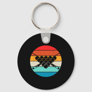 Retro Pool Billiards Design With Cues And Keychain