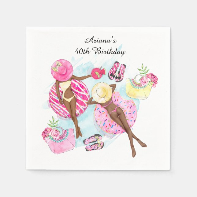 Retro Pool Girls 40th Birthday  Napkins (Front)