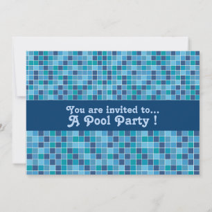 Retro pool party blue pattern pool tiles invitation