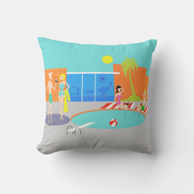 Retro Pool Party Outdoor Pillow (Front)