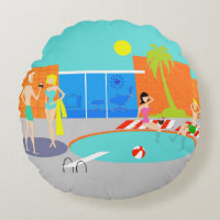 Retro Pool Party Round Pillow