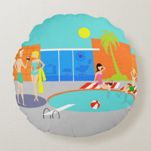 Retro Pool Party Round Pillow