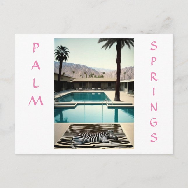 Retro Poolside Zebra Theme Holiday Personalize  Postcard (Front)