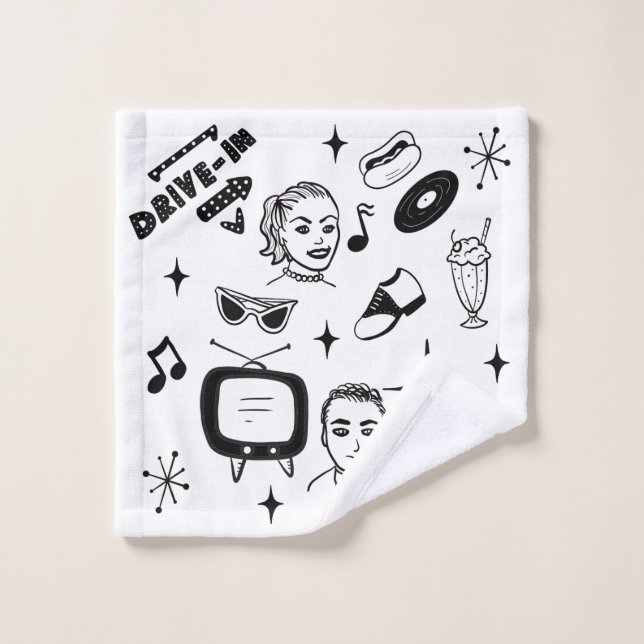 Retro Pop 1950's Style Nostalgic Graphics   Wash Cloth (Wash Cloth)